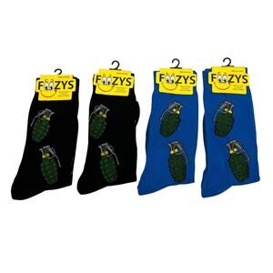 Foozys Socks Mens 6-12 Black Blue Stretch Crew Breathable Military Grenade Theme
